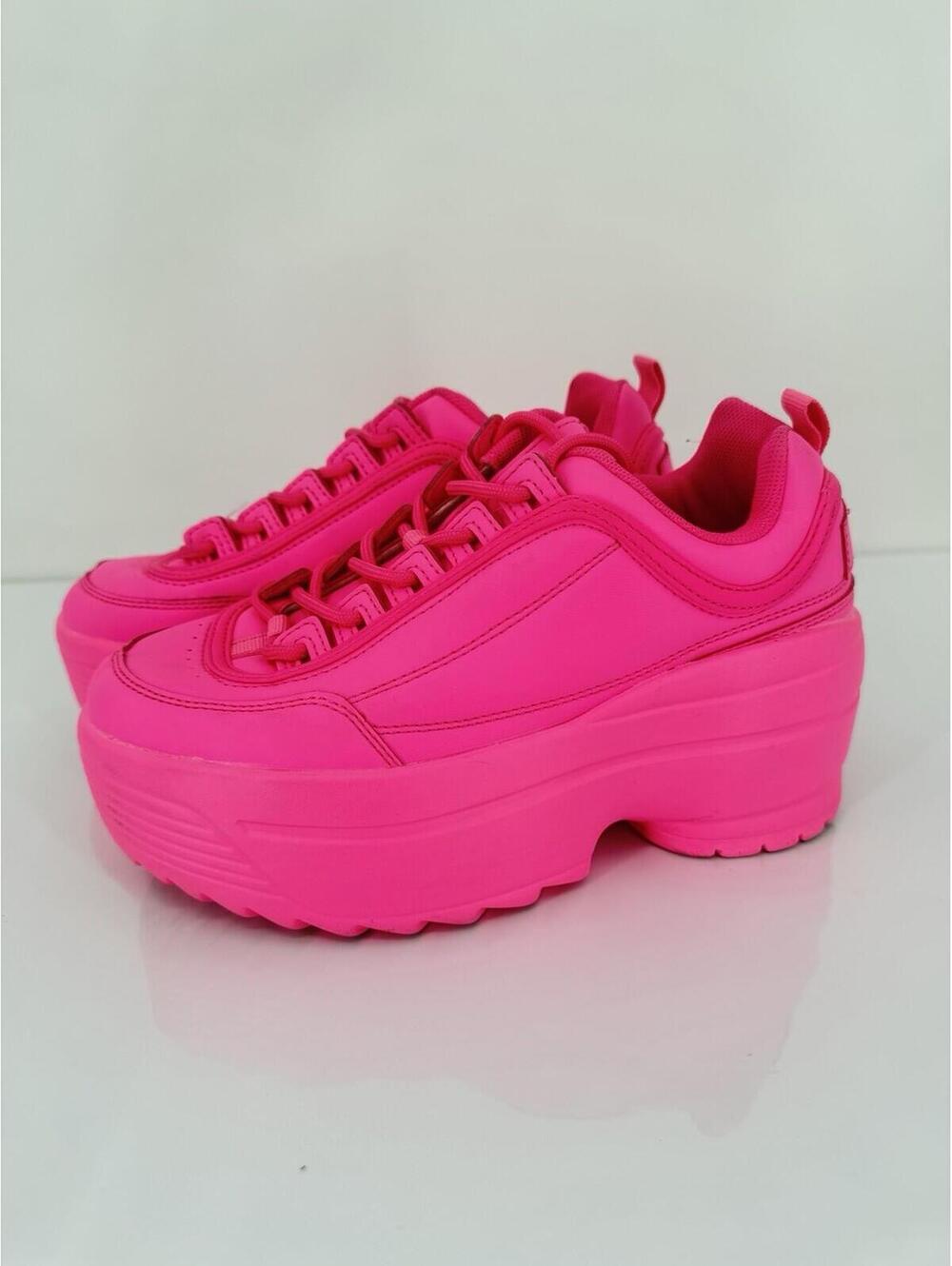Berness LILY 5005 Neon Pink Platform Sneakers Chunky Lace Up Shoes Women Bold